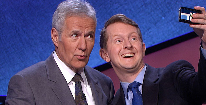 Alex Trebek and Ken Jennings on Jeopardy