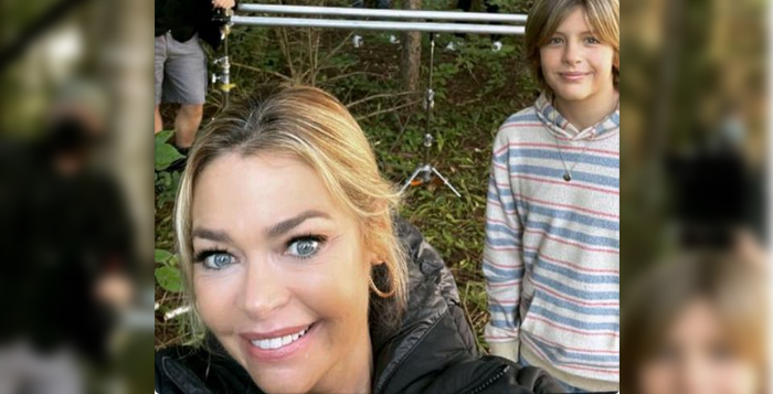 Denise Richards and Jensen Gering on set