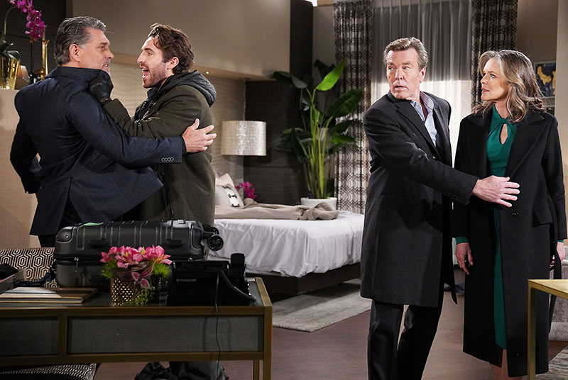 chance chancellor holding back jeremy stark as jack abbott protects diane jenkins