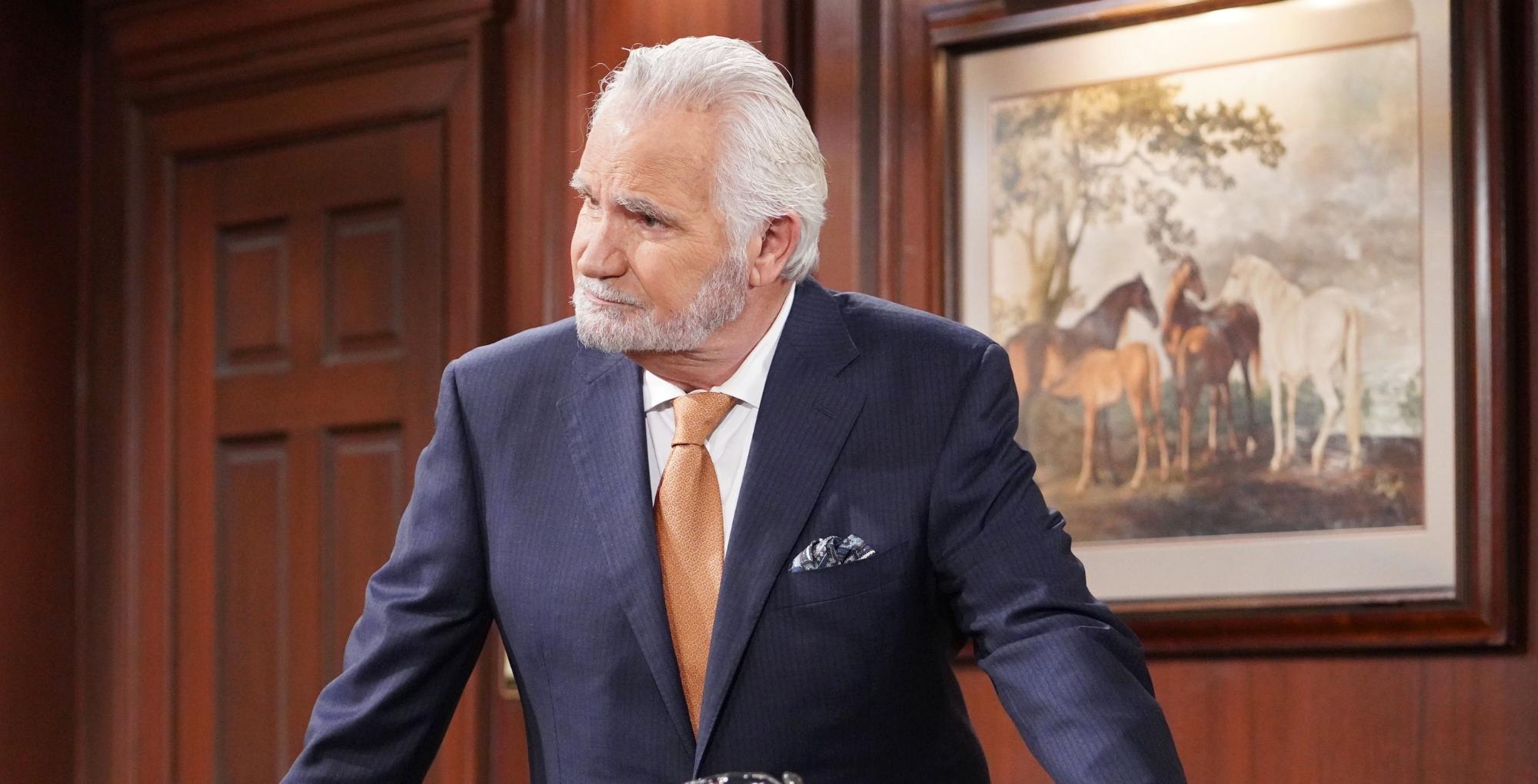 eric forrester bold and the beautiful in his office wearing a suit with a portrait in the background