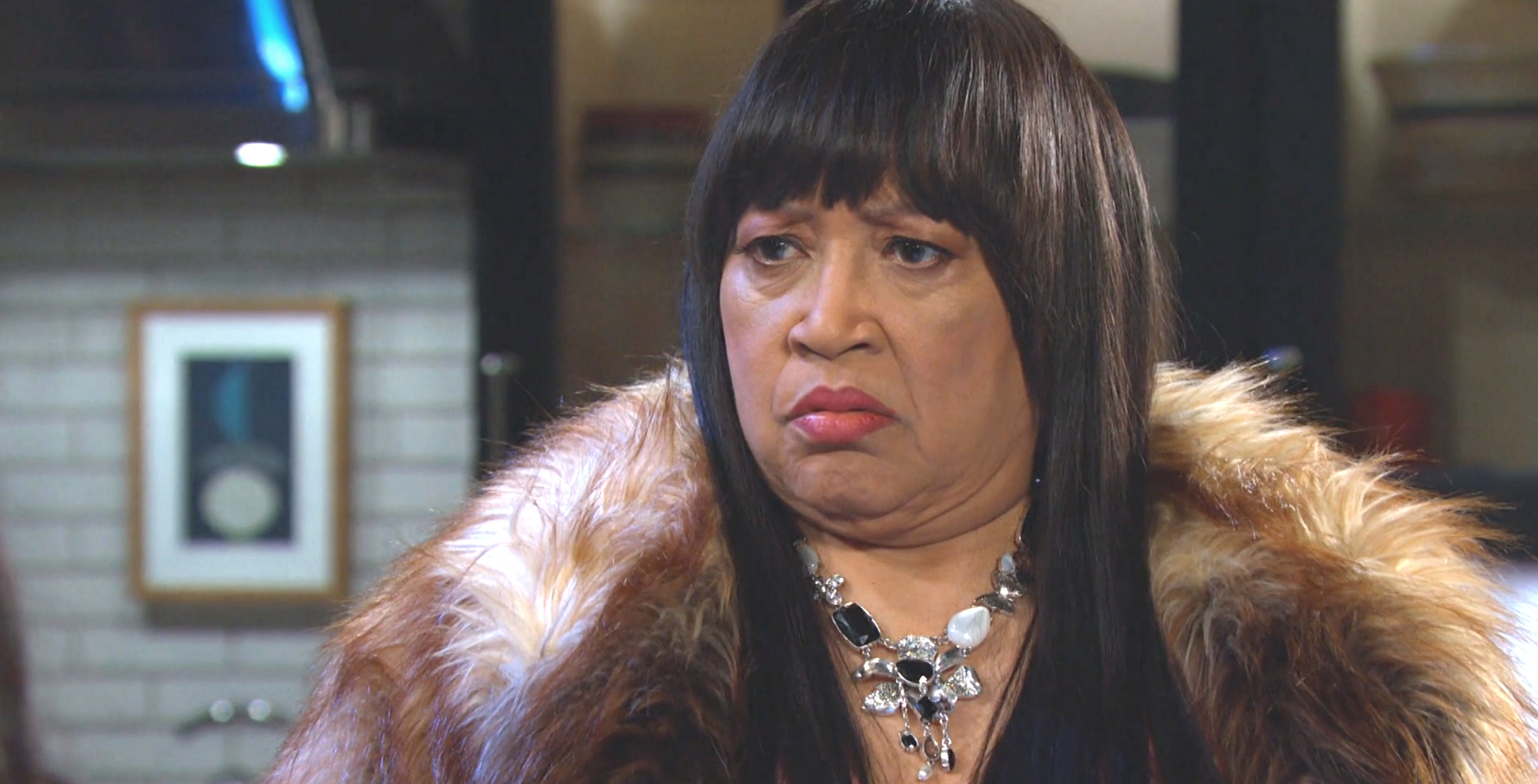 days of our lives spoilers paulina price wearing fur around her shoulders and looking angry