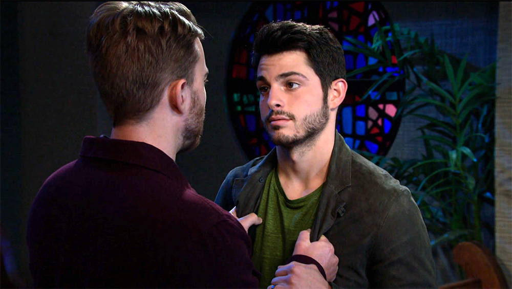 Back of Will's head as he holds the lapel of Sonny's shirt in days of our lives recap