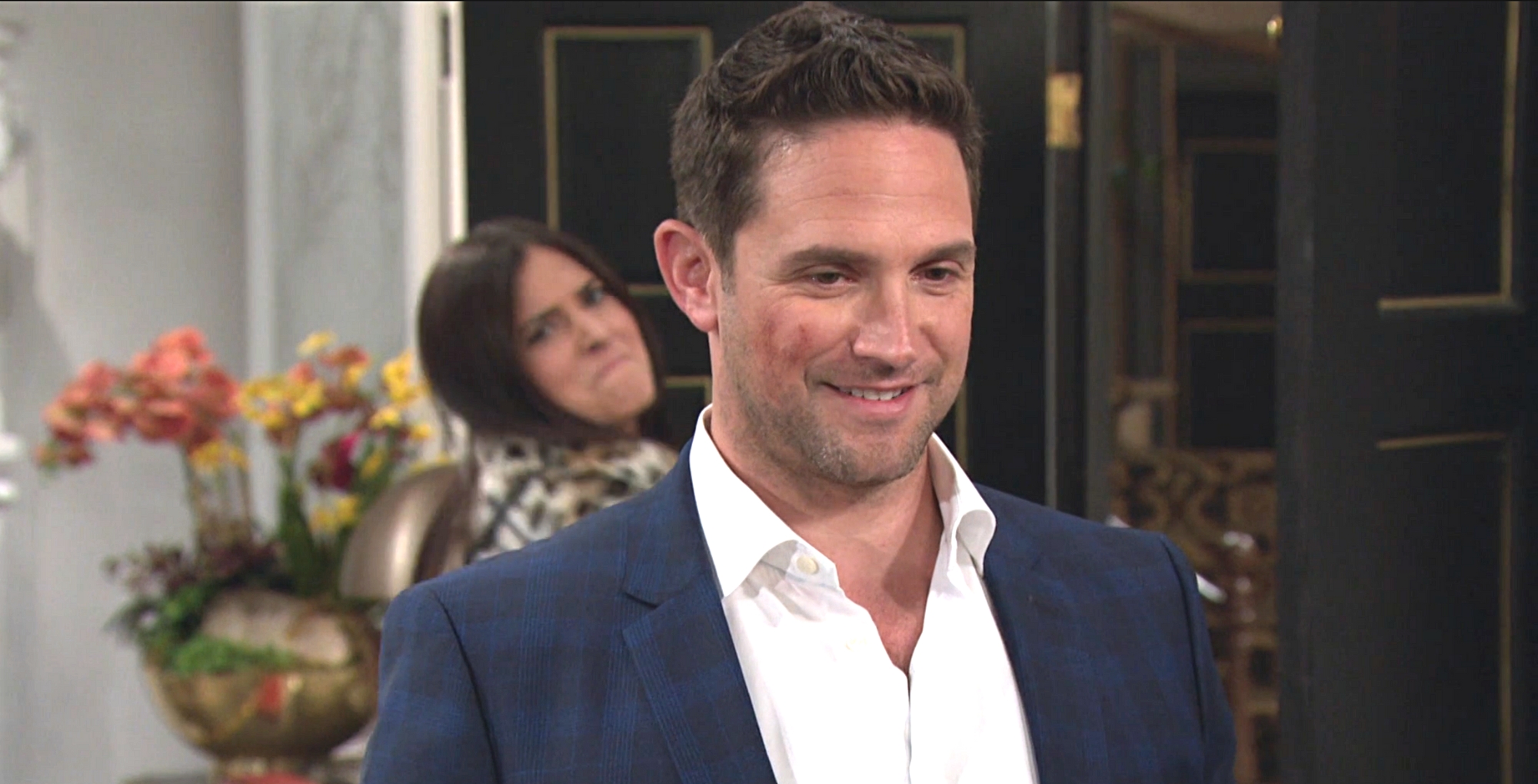in the background, gabi hernandez readies to strike and unsuspecting stefan dimera who's standing in the foreground days of our lives recap