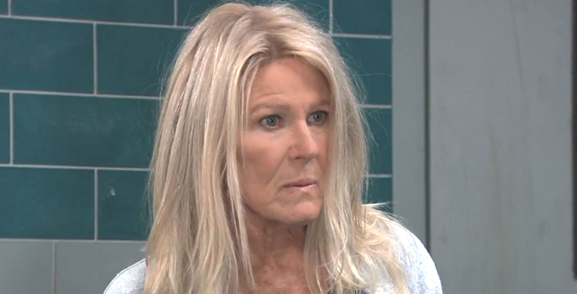 heather webber on general hospital against a green tile wall at spring ridge