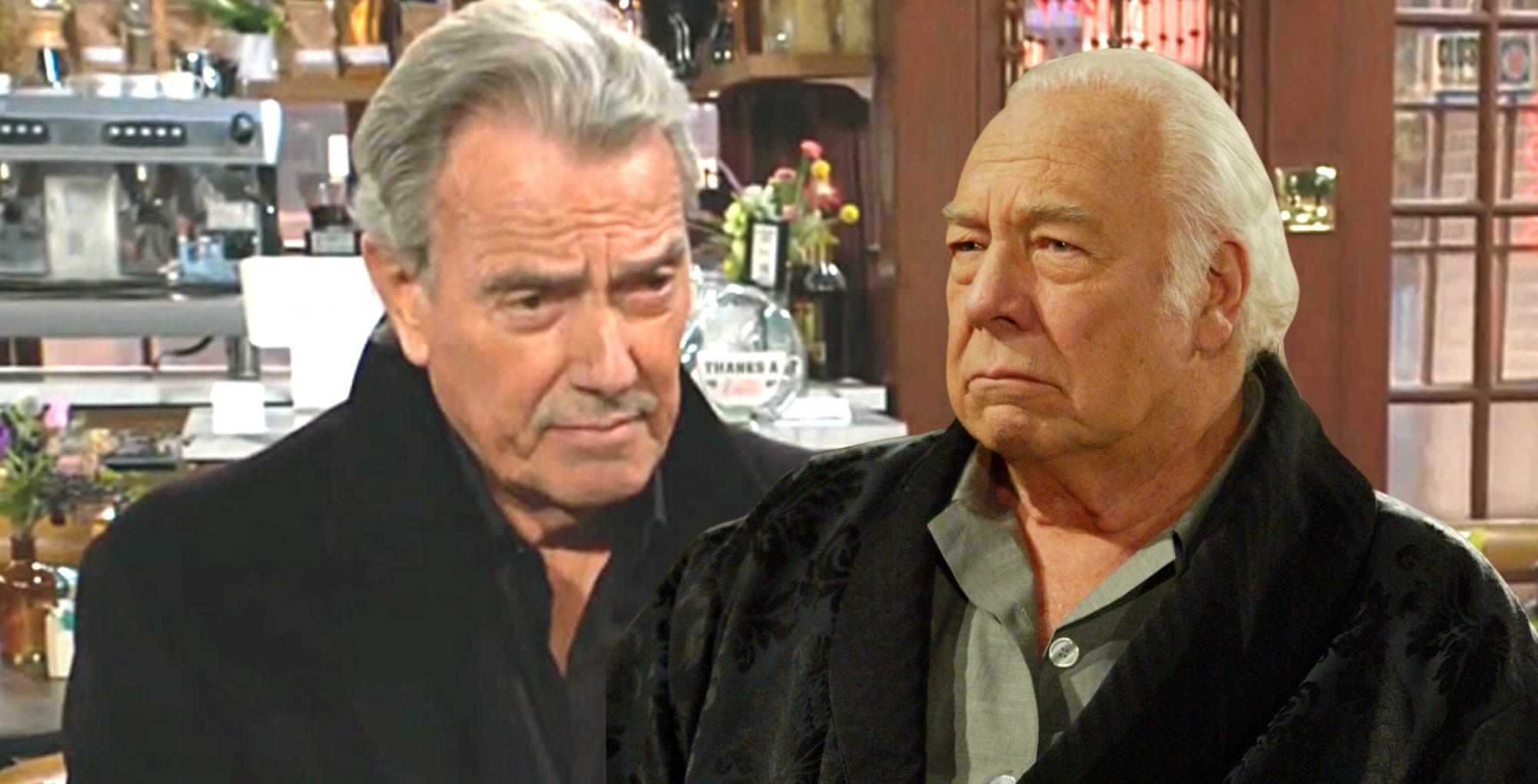 victor newman in a blackjacket at crimson lights and past shot of his dad albert miller in black too