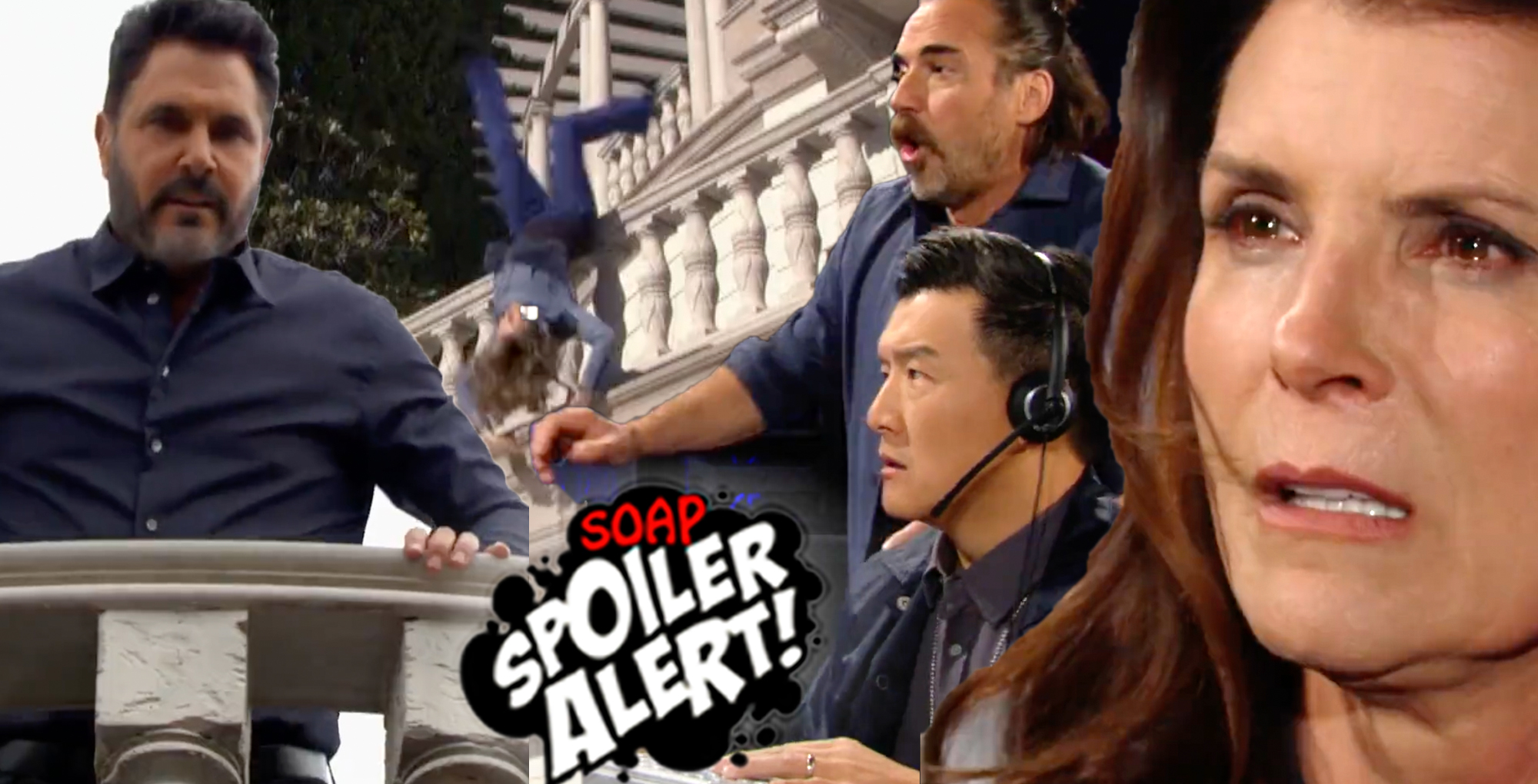b&b spoilers video promo collage bill sees sheila fall, ridge shocked