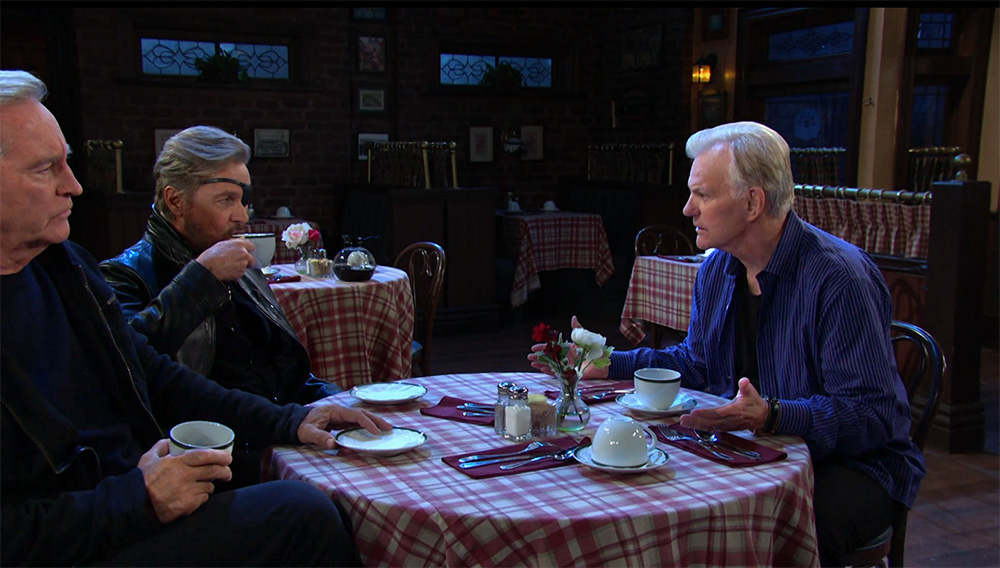 days of our lives recap for monday, march 20, 2023, has john, steve, and roman talking at the pub