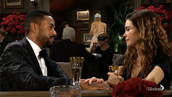 elena dawson spies victoria newman grabbing nate's hand at the gala.