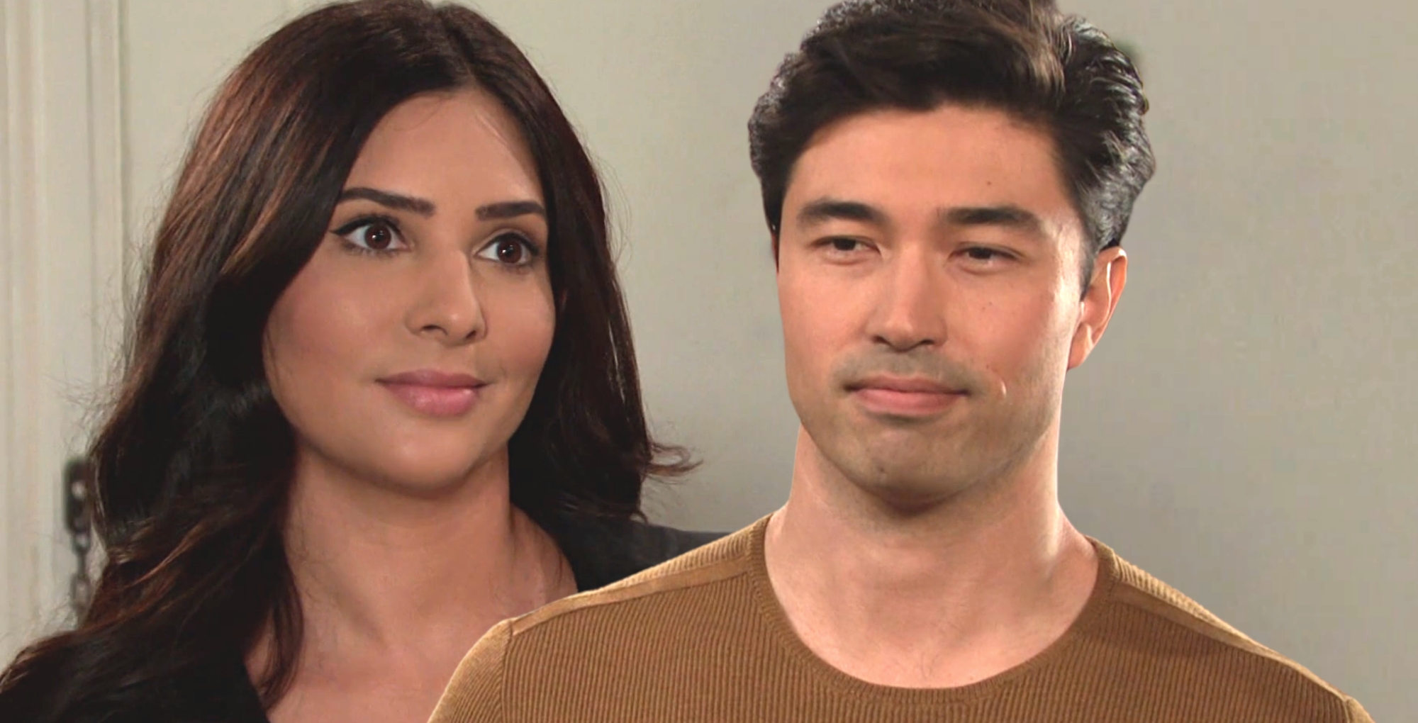 gabi hernandez and li shin looking at each other on days of our lives