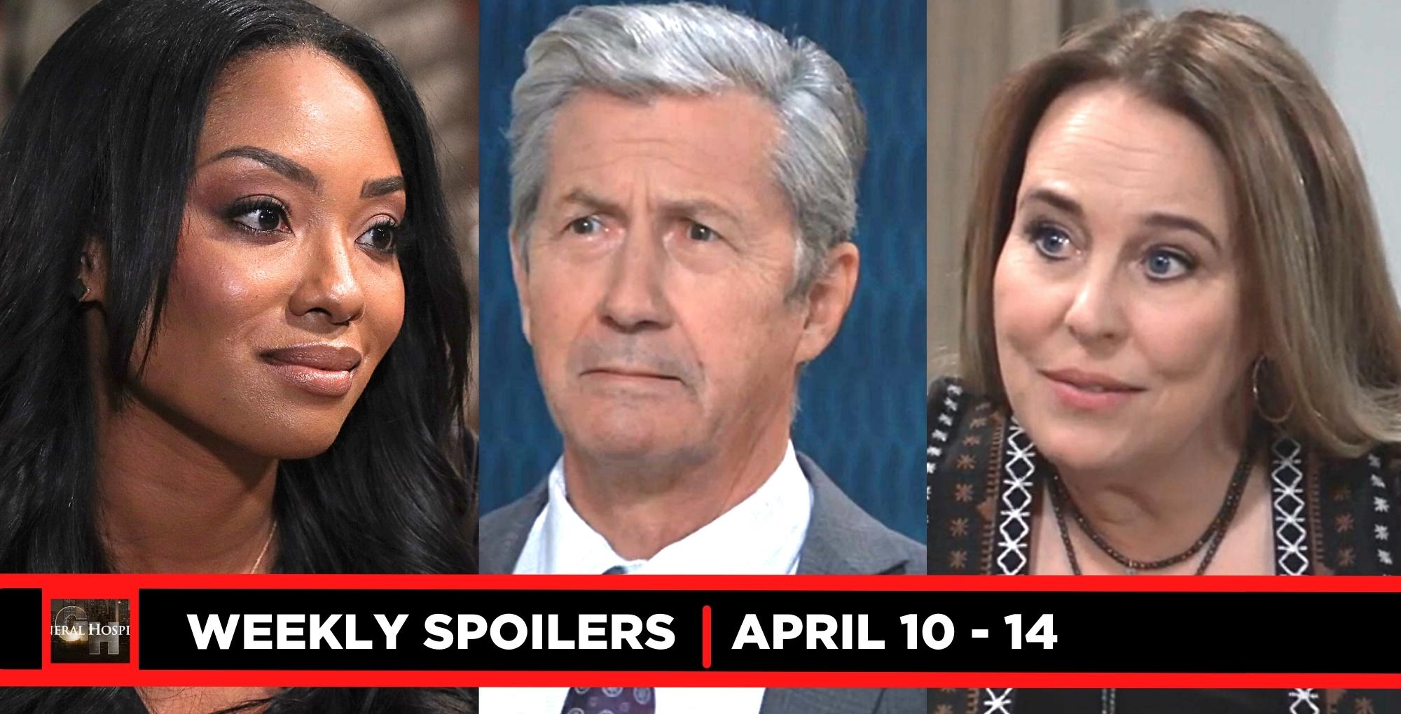 general hospital spoilers for april 10 – april 14, 2023, three images jordan, victor, and laura