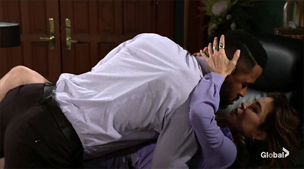 nate hastings and victoria newman making out on her desk at newman enterprises.