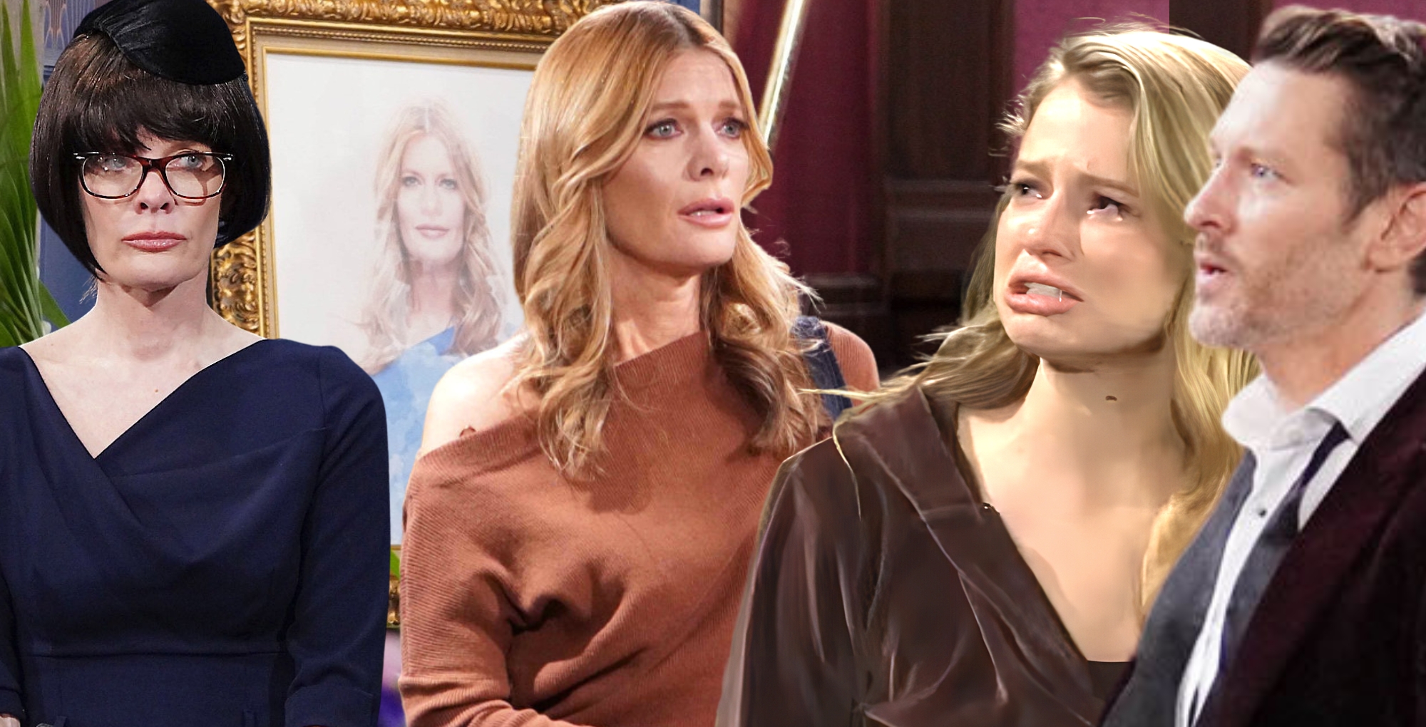phyllis summers collage of images and upset daniel and summer on young and the restless.