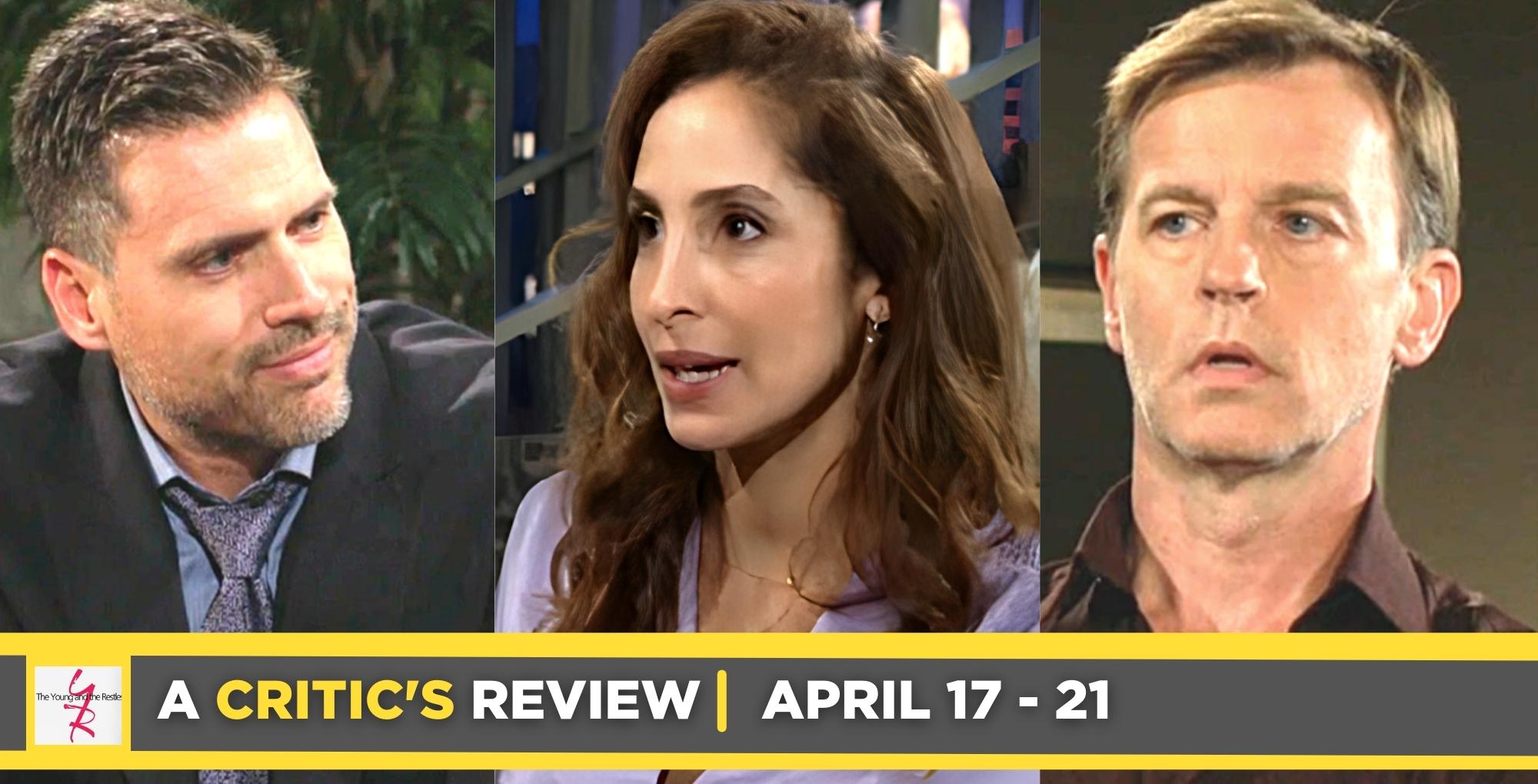 the young and the restless critic's review for april 17 – april 21, 2023, three images nick, lily, and tucker