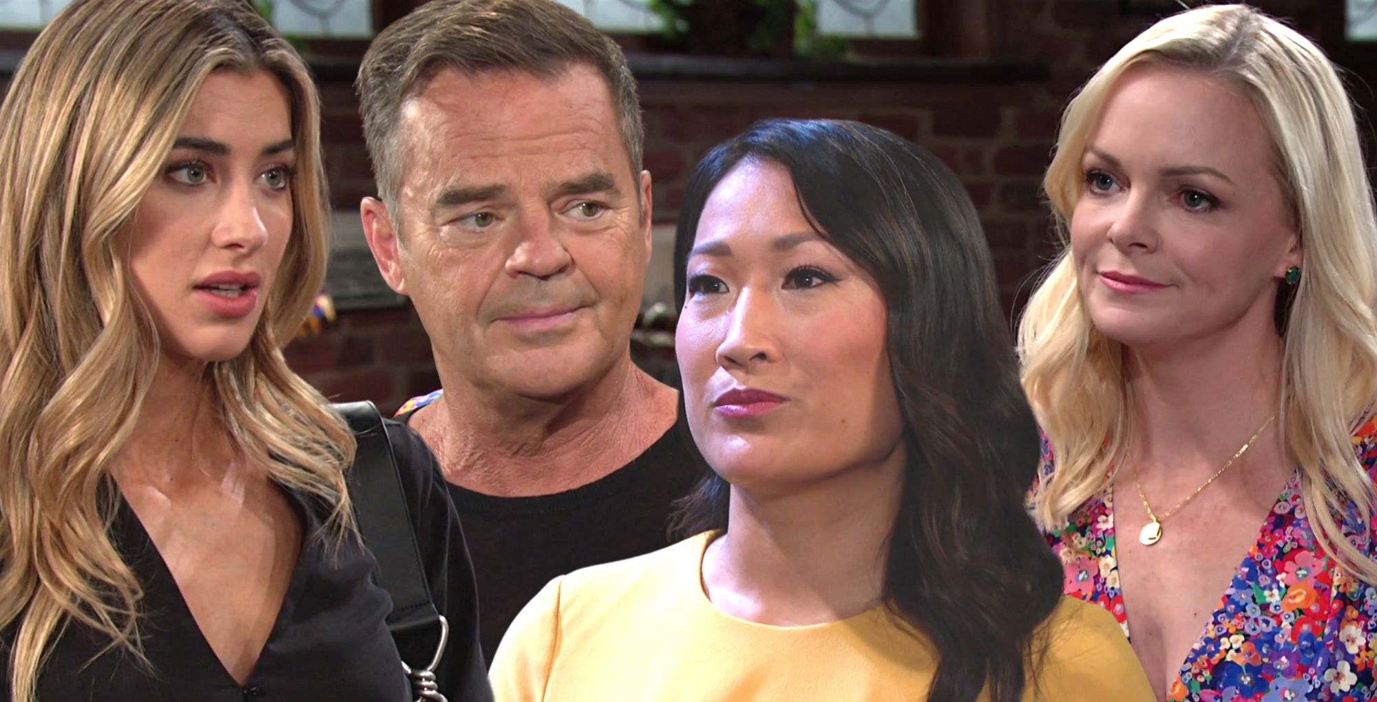 days of our lives lawyer sloan, justin, melinda trask, and belle black brady.