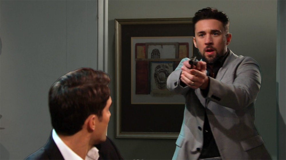 days of our lives recap for friday, may 12, 2023, has chad pulling a gun on dimitri.