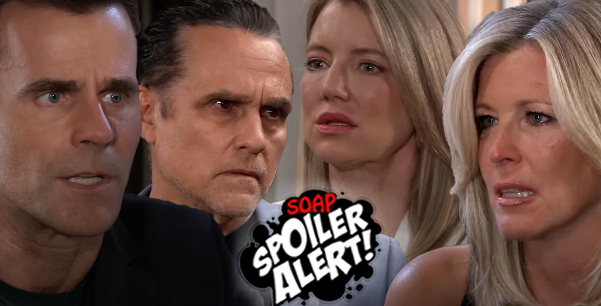 gh spoilers video collage of drew, sonny, nina, and carly.