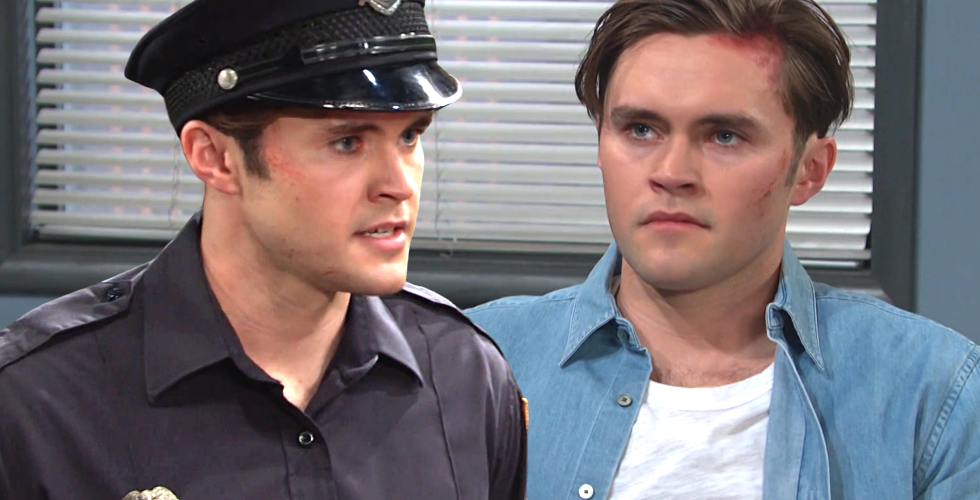 double image of colin bedford in cop uniform and in jail on days of our lives.