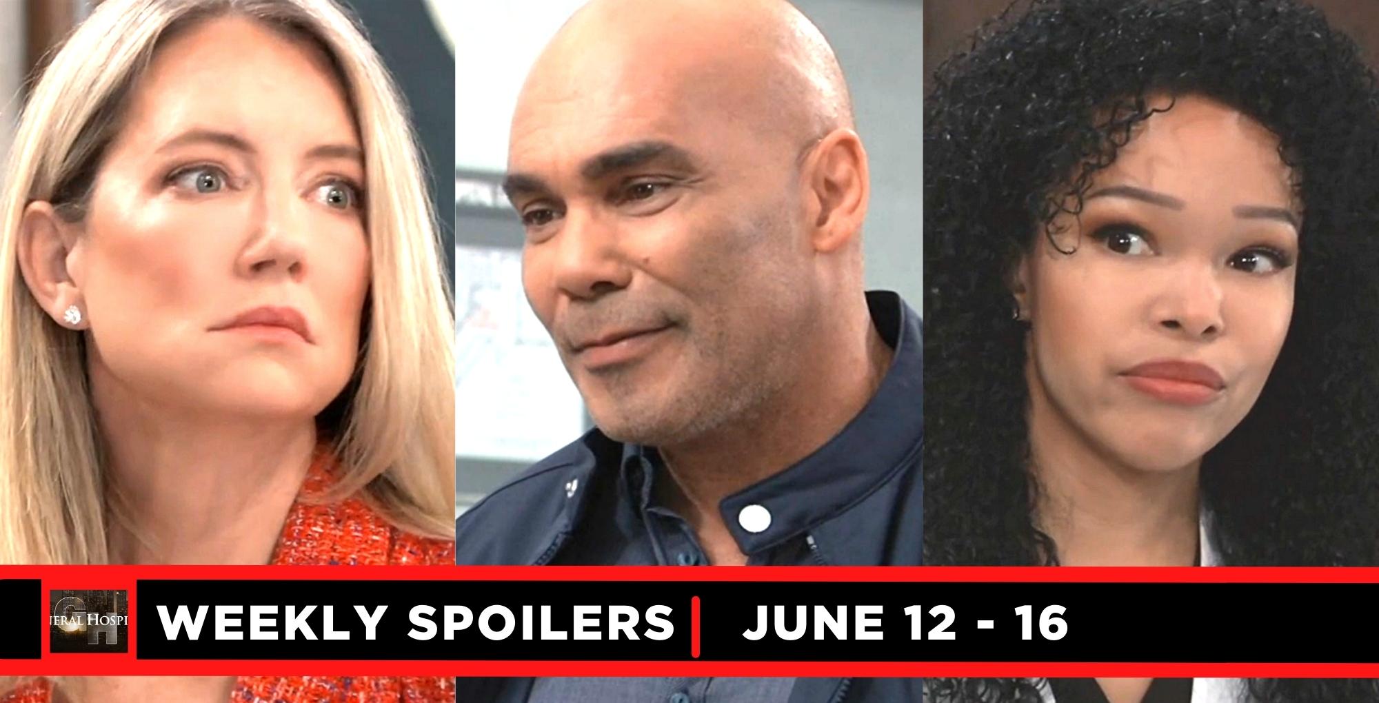 general hospital spoilers for june 12 – june 16, 2023, three images nina, taggert, and portia.