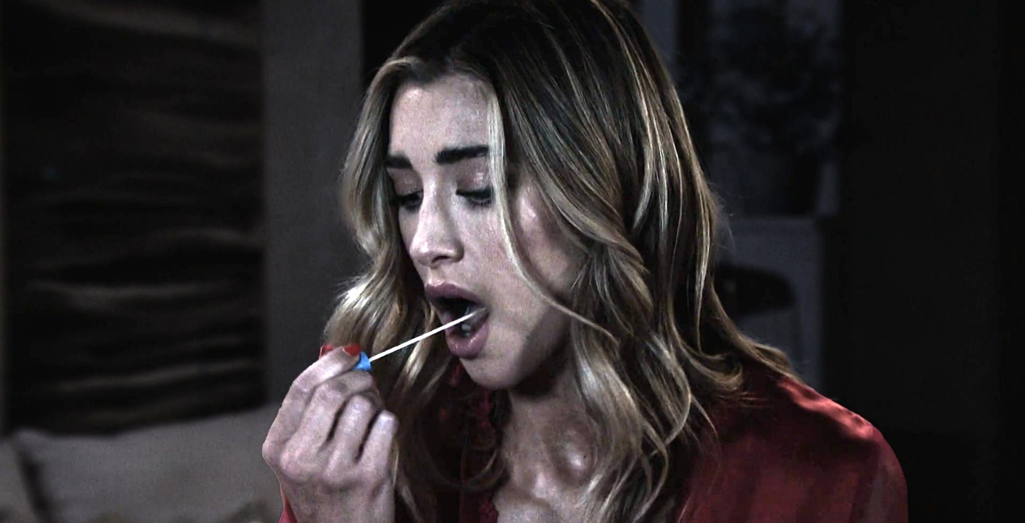 days of our lives recap for monday, june 5, 2023, sloan petersen swabbing her cheek.