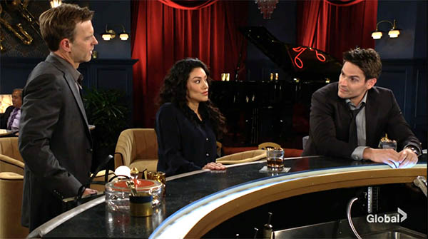 tucker offers his condolences to adam as audra looks on on the young and the restless recap.