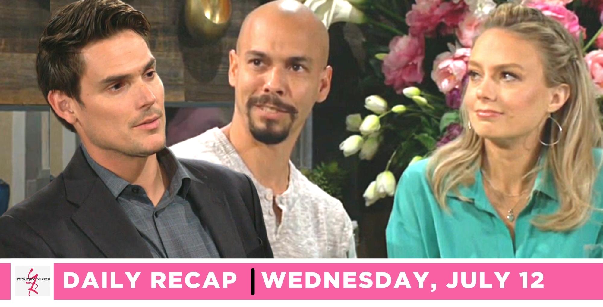 the young and the restless recap for july 12, 2023, has adam giving devon and abby information.
