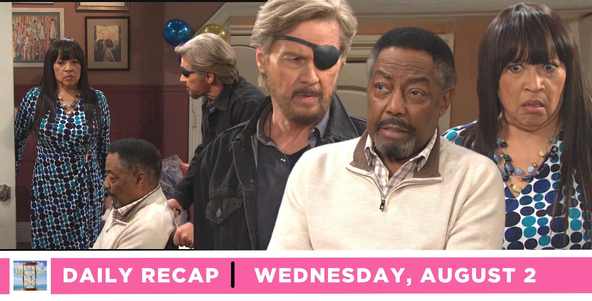 days of our lives recap for wednesday, july 2, 2023, several photos featuring abe, paulina, and steve.