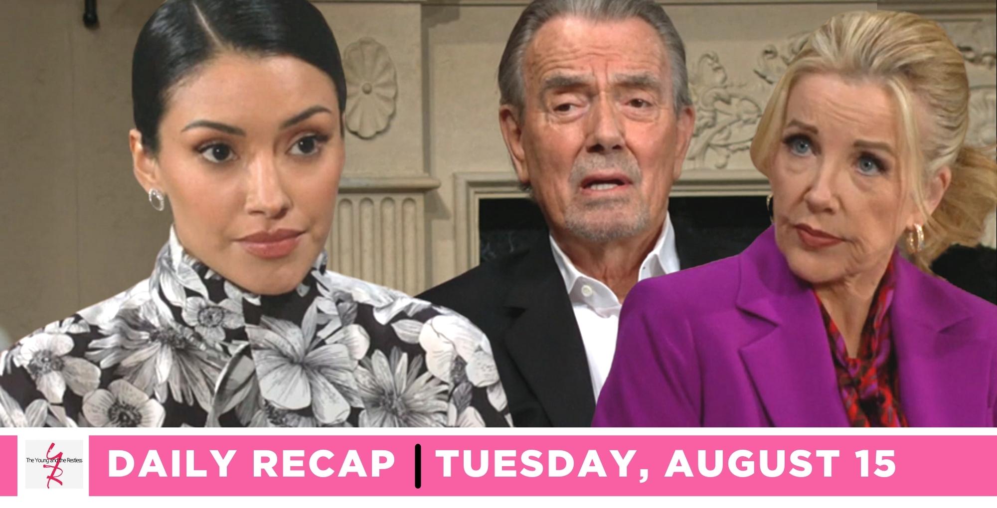 the young and the restless recap for august 15, 2023, has audra confessing all to victor and nikki.