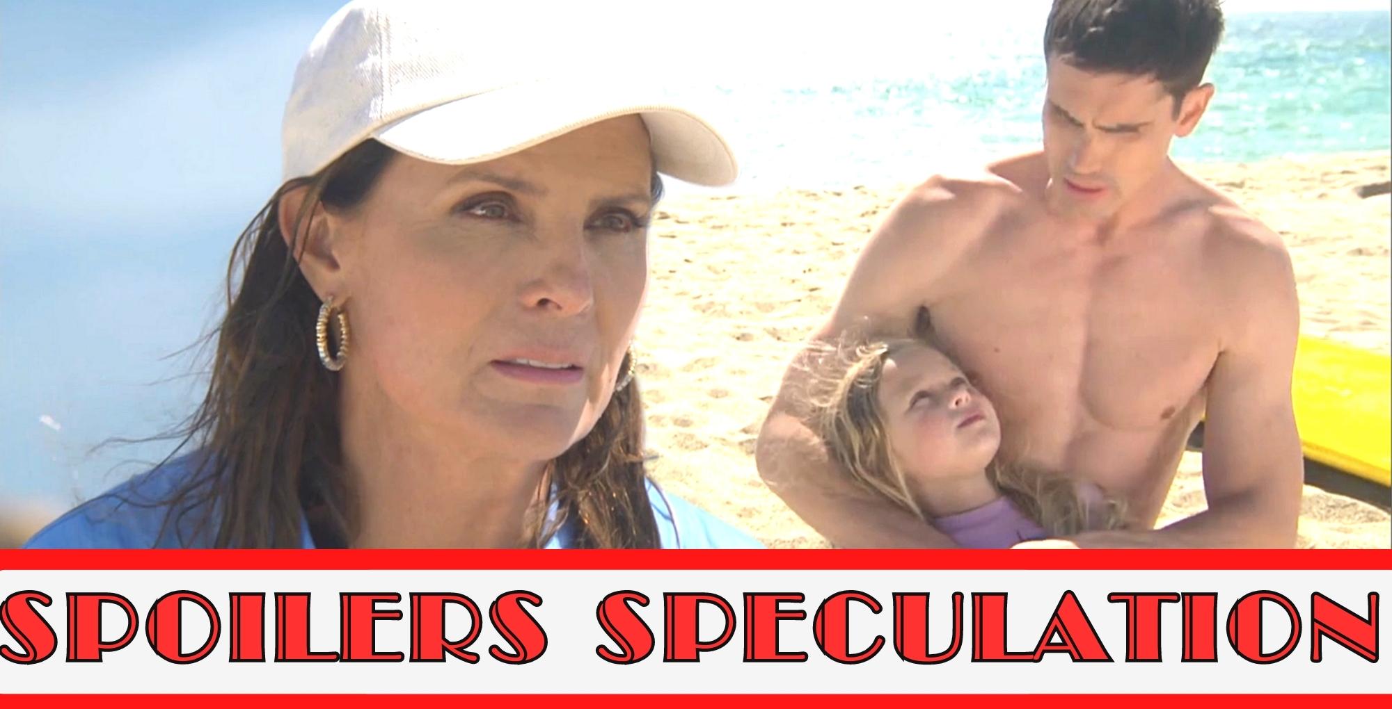 b&b spoilers speculation, sheila at the beach and finn carrying kelly at the beach.