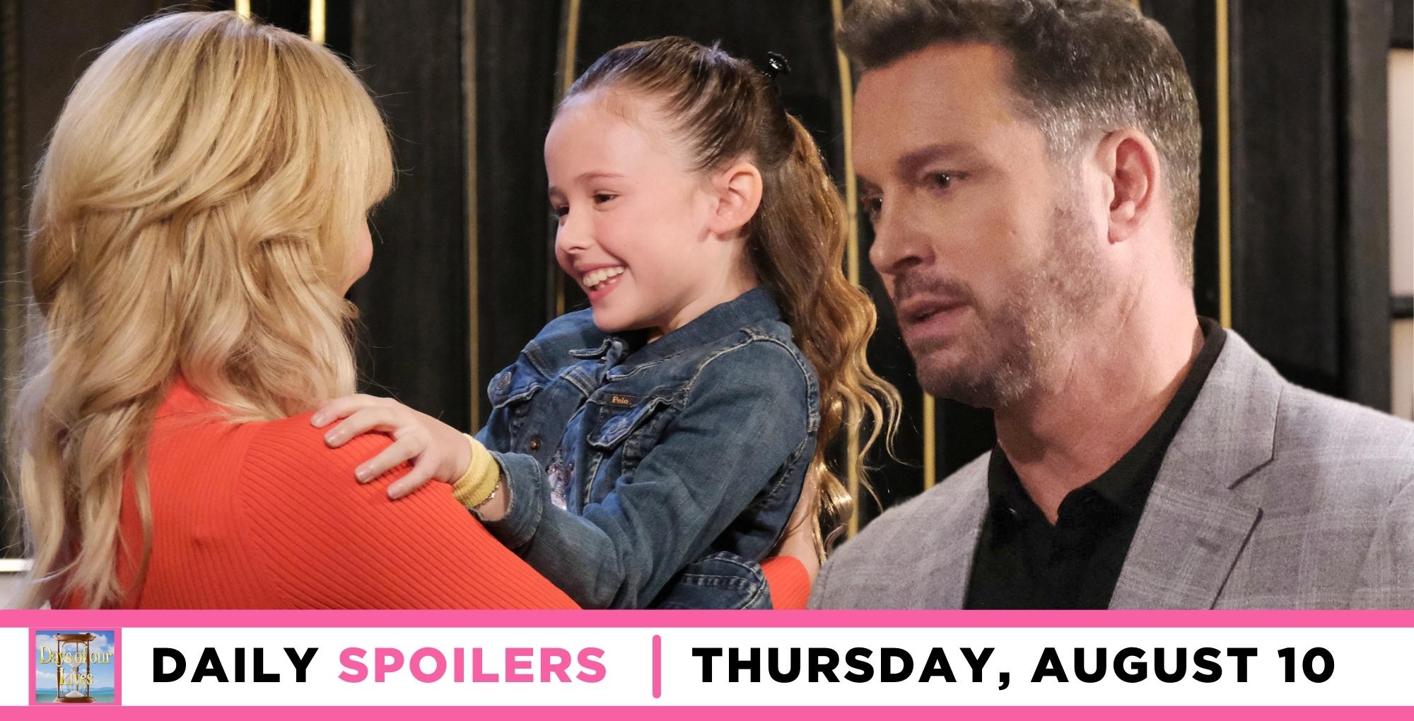 days of our lives spoilers for august 10, 2023, has rachel in kristen's arms and brady on the side.