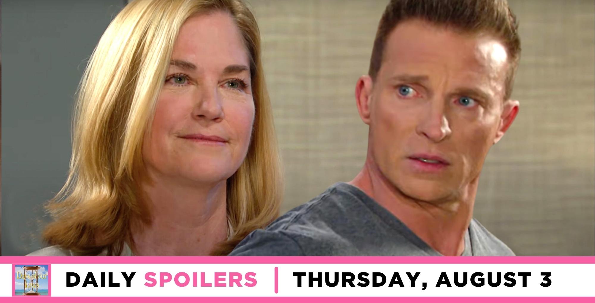 days of our lives spoilers for august 3, 2023, has harris getting a shock when he sees eve.