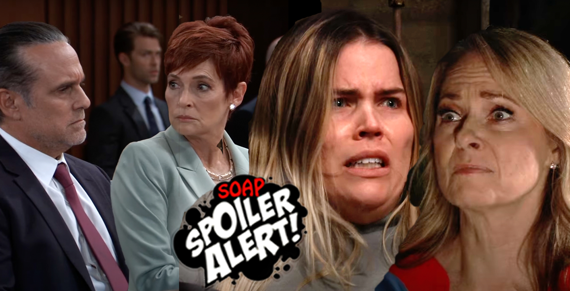 gh spoilers video promo collage of sonny, diane and sasha and gladys.