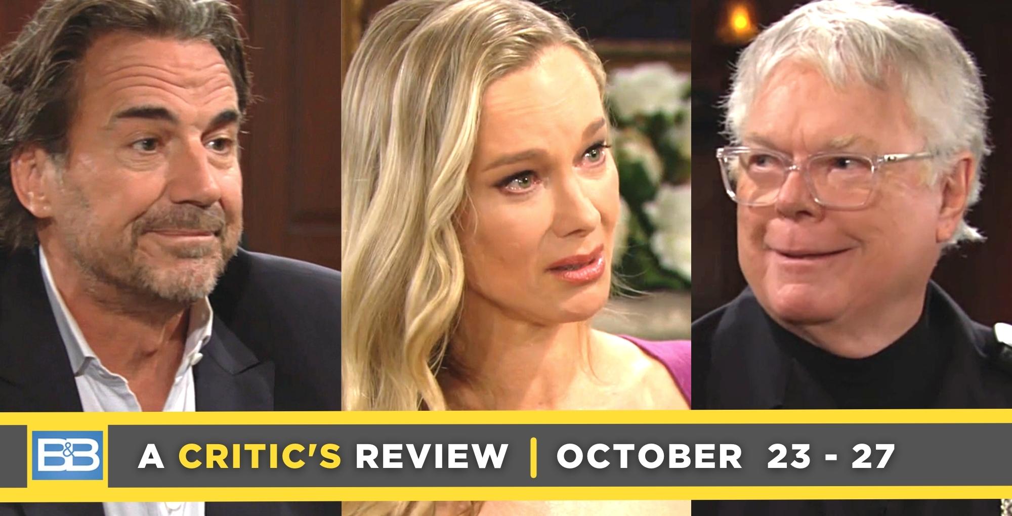 the bold and the beautiful critic's review for october 23 – october 27, 2023, ridge, donna, and charlie.