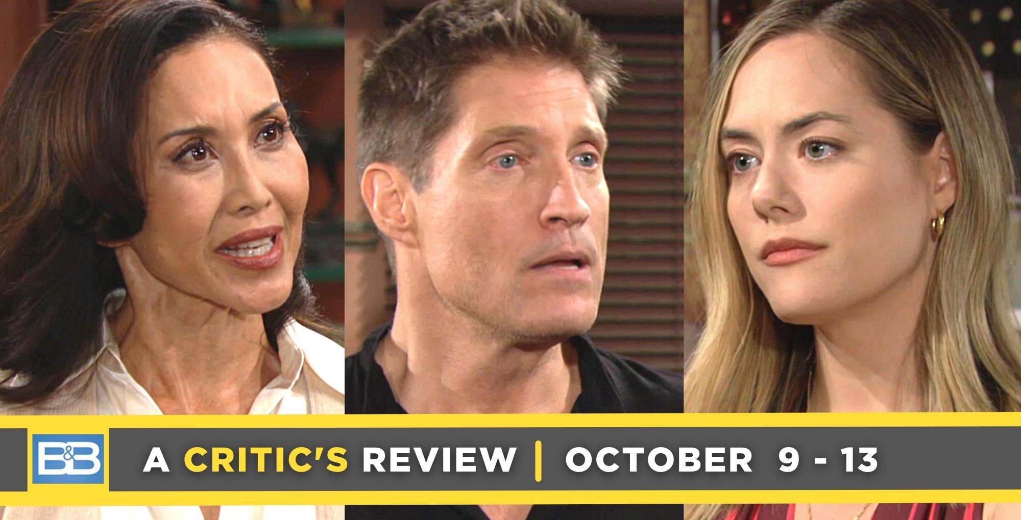 the bold and the beautiful critic's review for october 9 – october 13, 2023, three images, li, deacon, and hope.