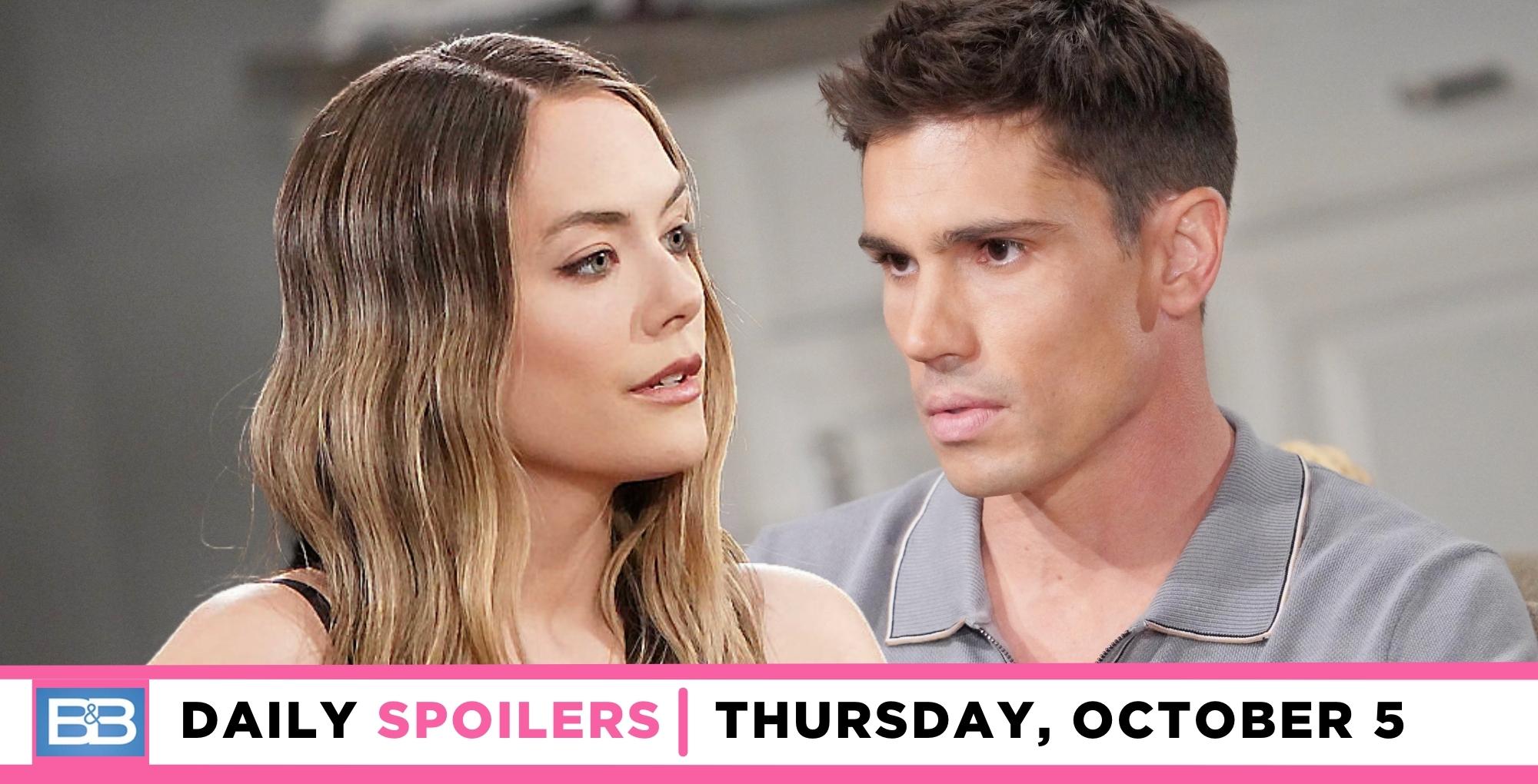 the bold and the beautiful spoilers for october 5, 2023, has hope and finn talking.