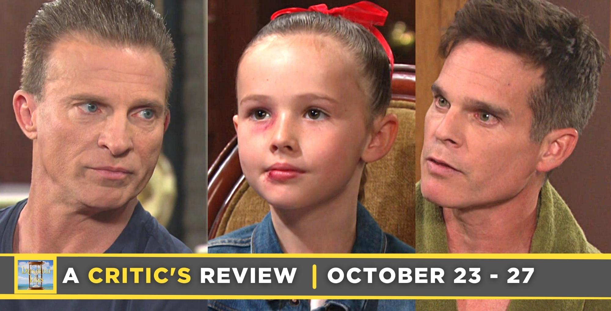 days of our lives critic's review for october 23 – october 27, 2023, three images, harris, rachel, and leo.