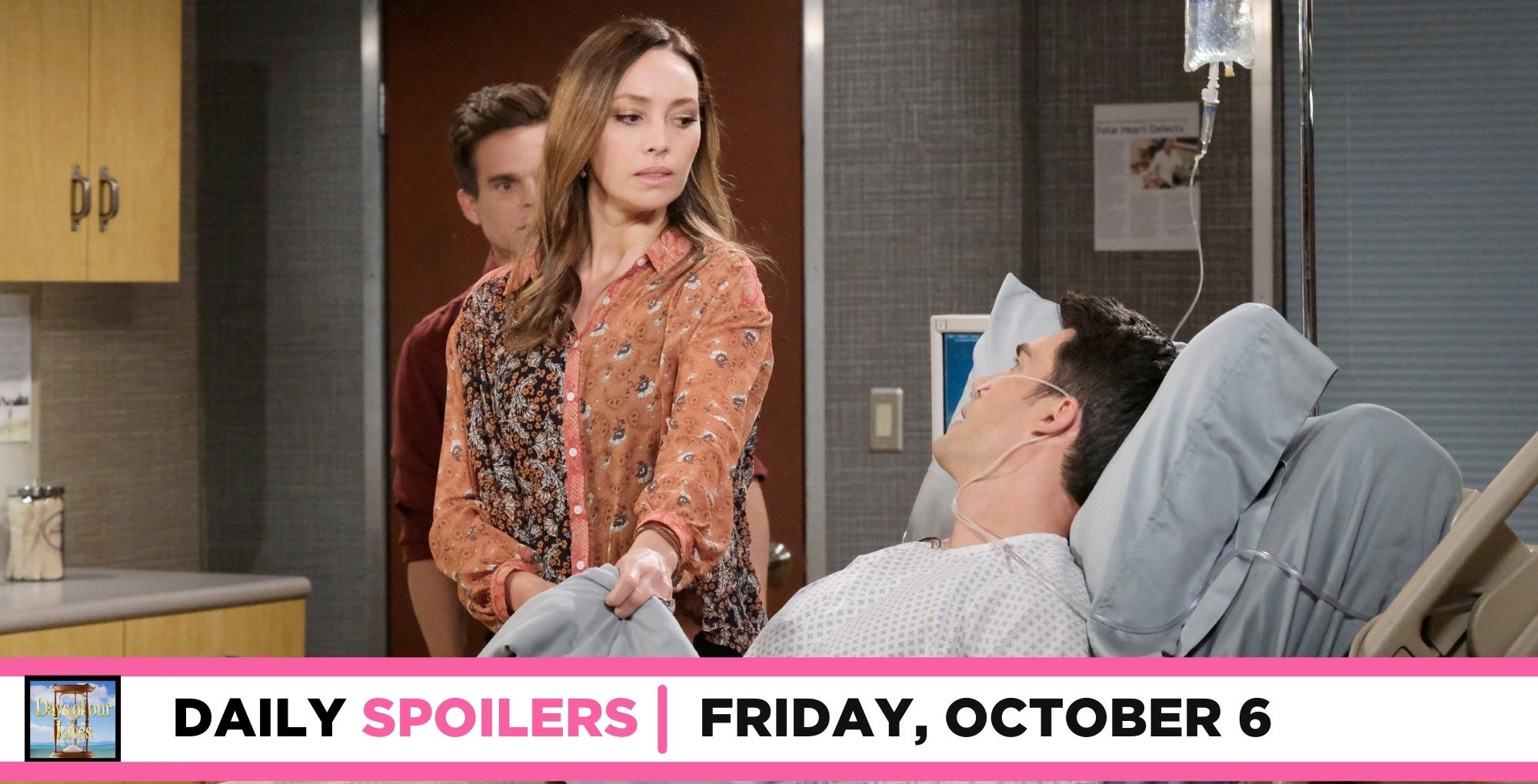 days of our lives spoilers for october 6, 2023, has leo shocked, gwen mad and dimitri in the hospital bed.