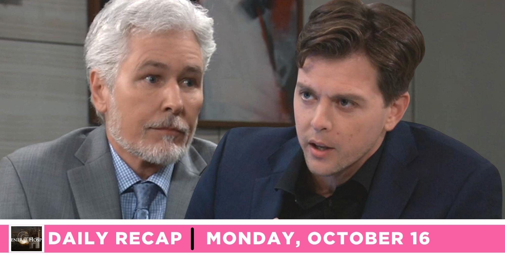 michael corinthos forced the truth out of martin grey on the general hospital recap for monay, october 16, 2023.