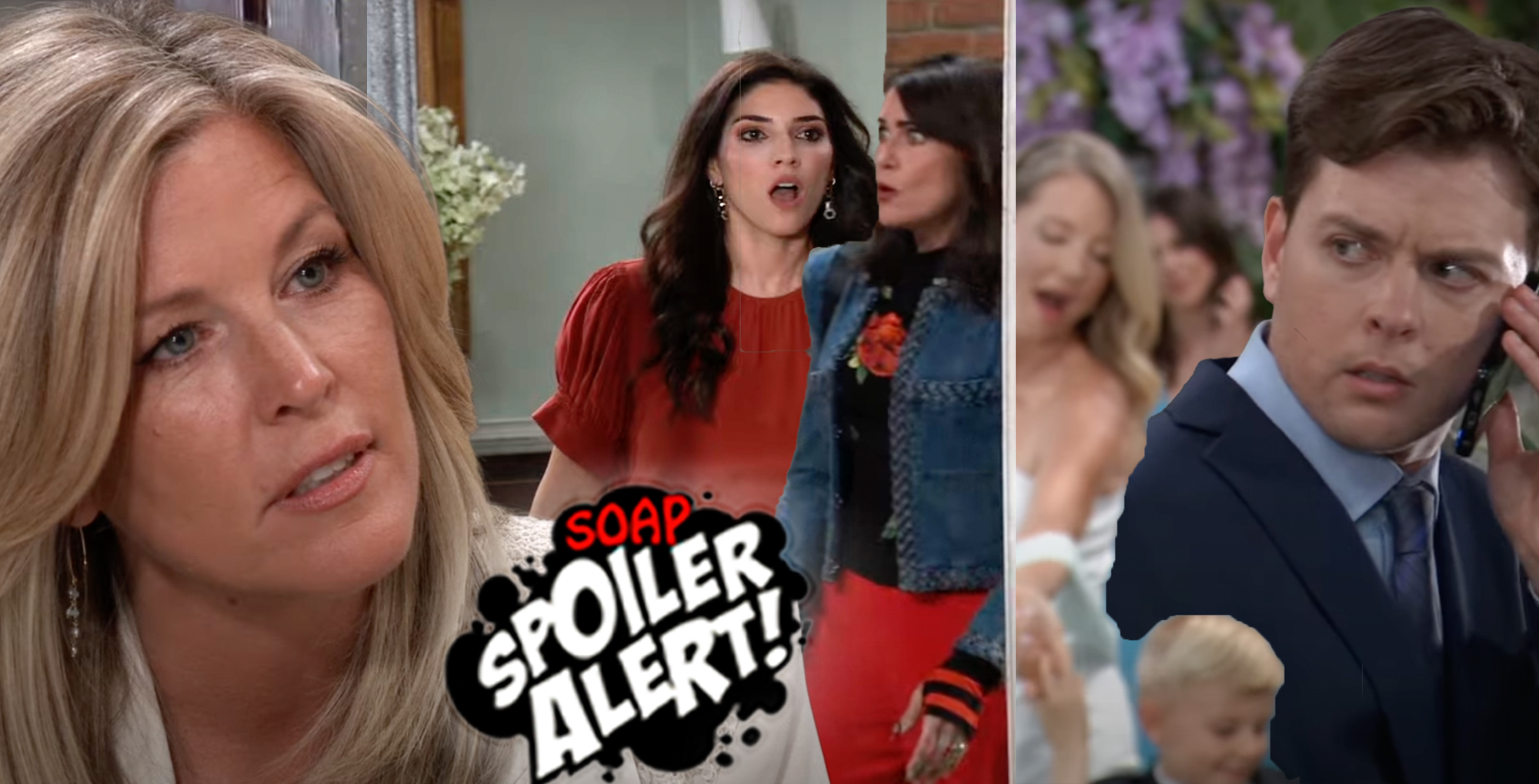 gh spoilers video promo collage of carly, brook lynn, lois, nina, wiley, and michael.
