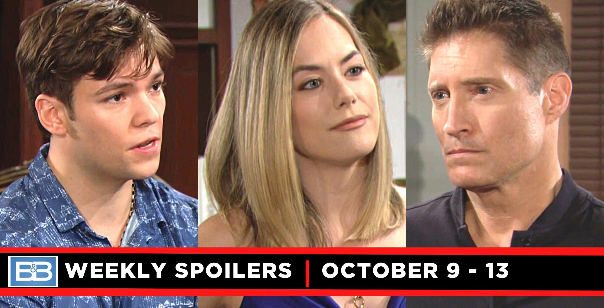 the bold and the beautiful spoilers for october 9 – october 13, 2023, three images, rj, hope, and deacon.