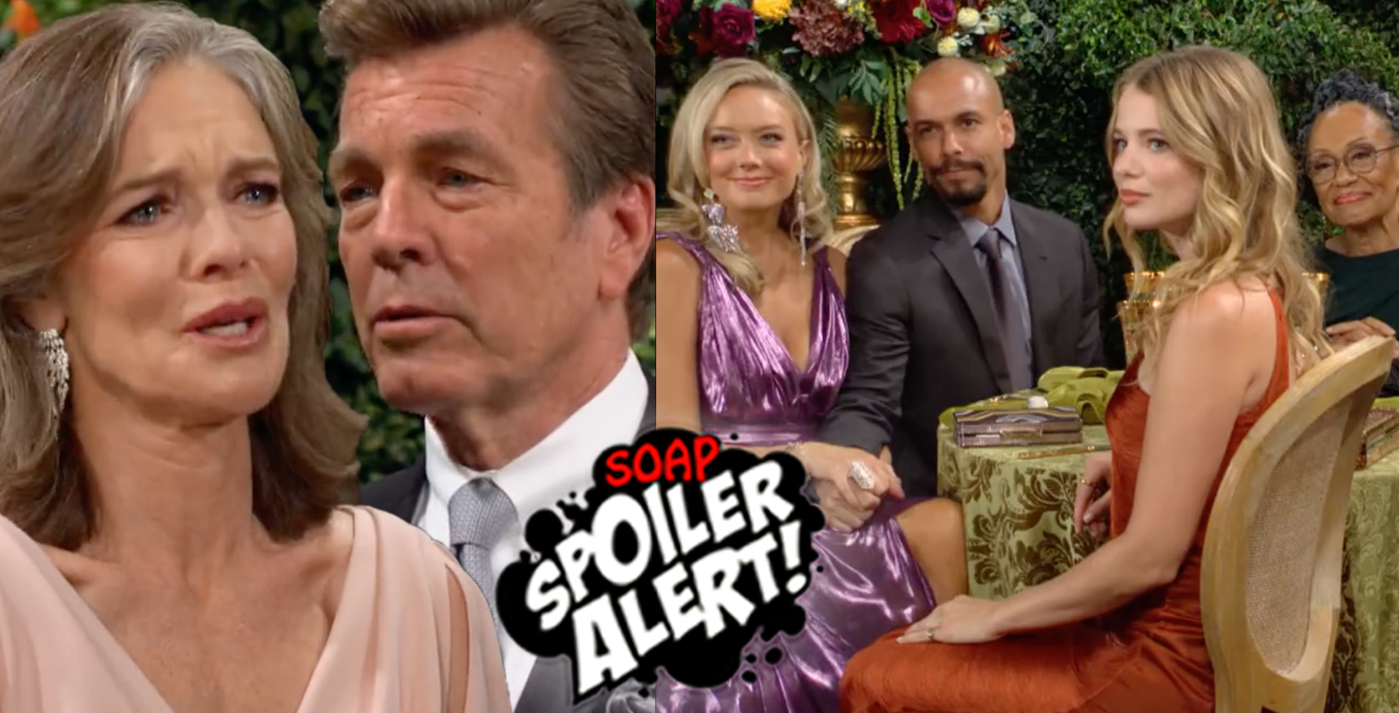y&r spoilers video collage of diane, jack, abby, devon, summer, and mamie.