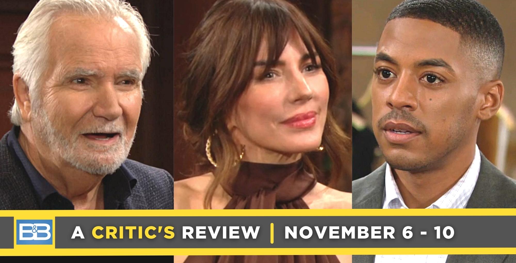 the bold and the beautiful critic's review for november 6 – november 10, 2023, three images, eric, taylor, and dr. colby.