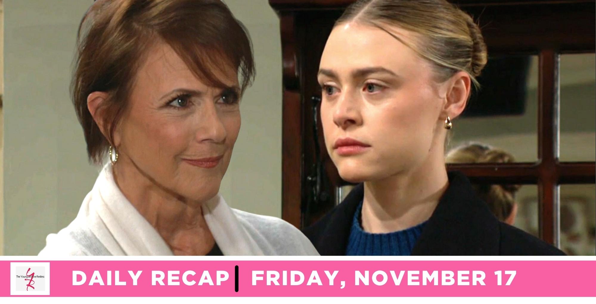the young and the restless recap for november 17, 2023, episode 12749, has jordan looking at claire.