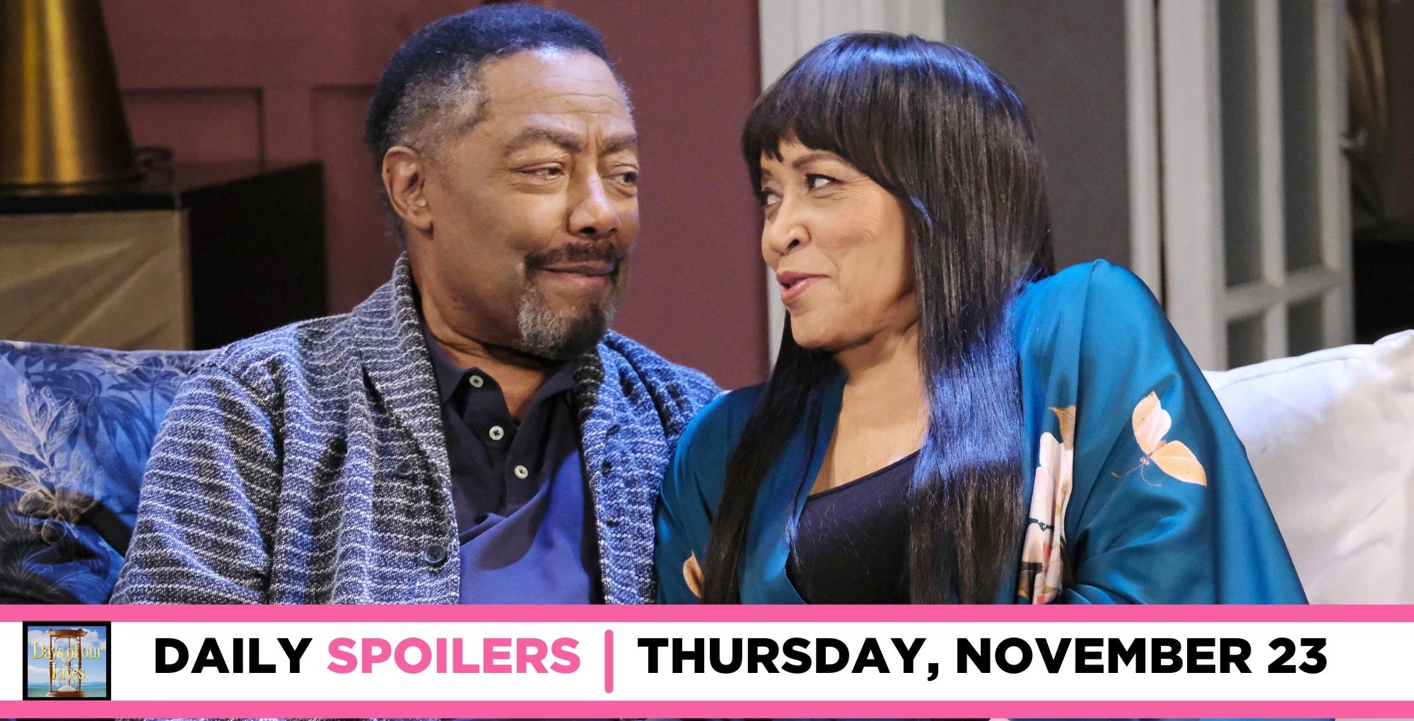 days of our lives spoilers for november 23, 2023, episode 14733, has abe and paulina smiling.