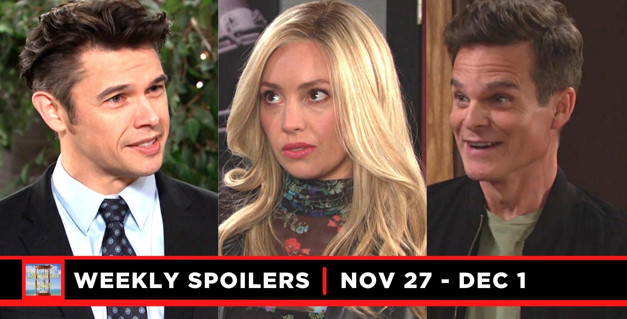 days of our lives spoilers for november 27 – december 1, 2023, three images, xander, theresa, and leo.