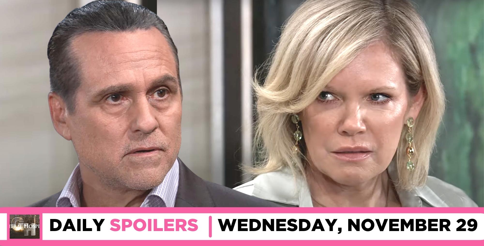 general hospital spoilers for november 29, 2023, episode 15352, has sonny questioning ava.