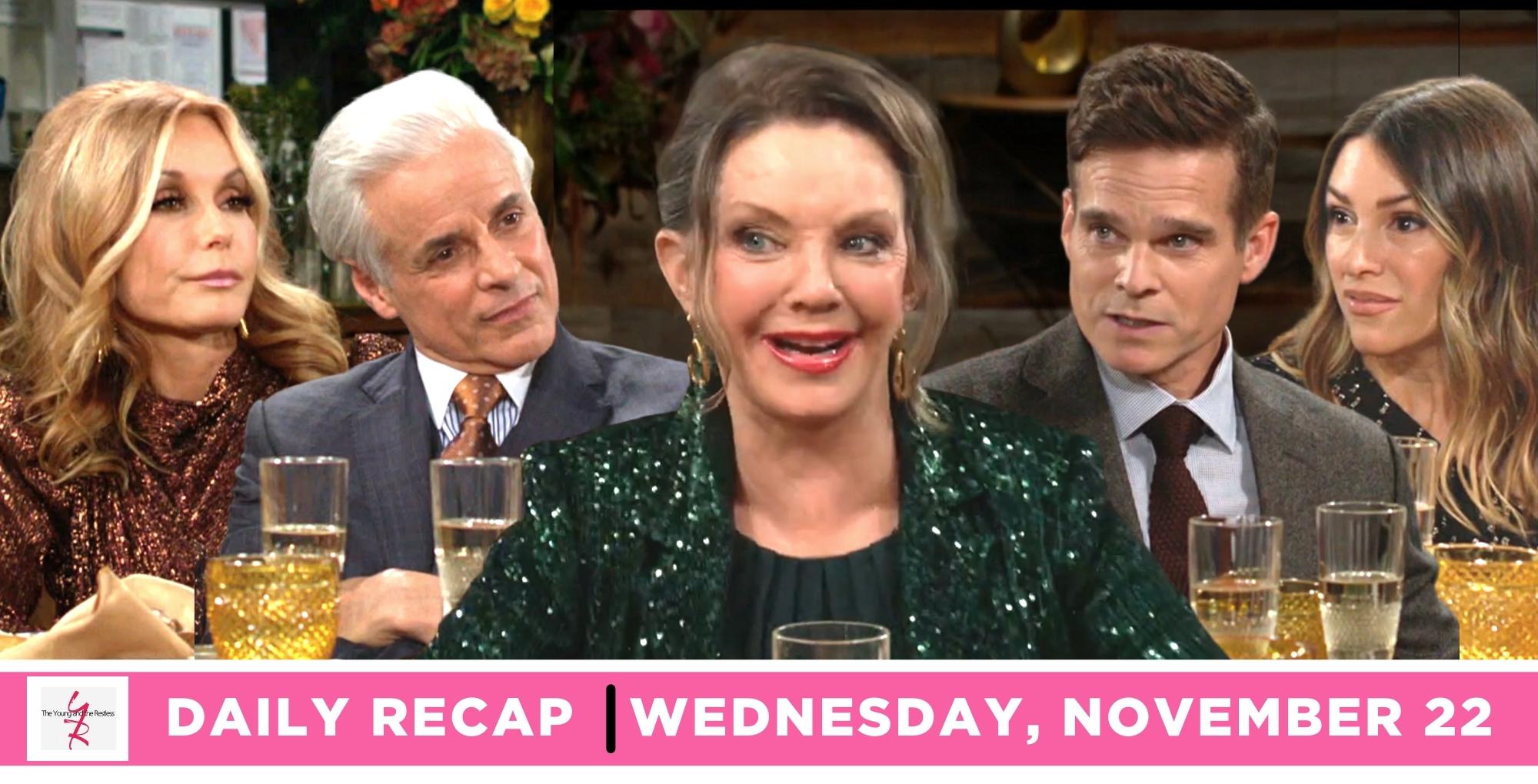 the young and the restless recap for november 22, 2023, episode 12752, has lauren, michael, gloria, kevin, and chloe.