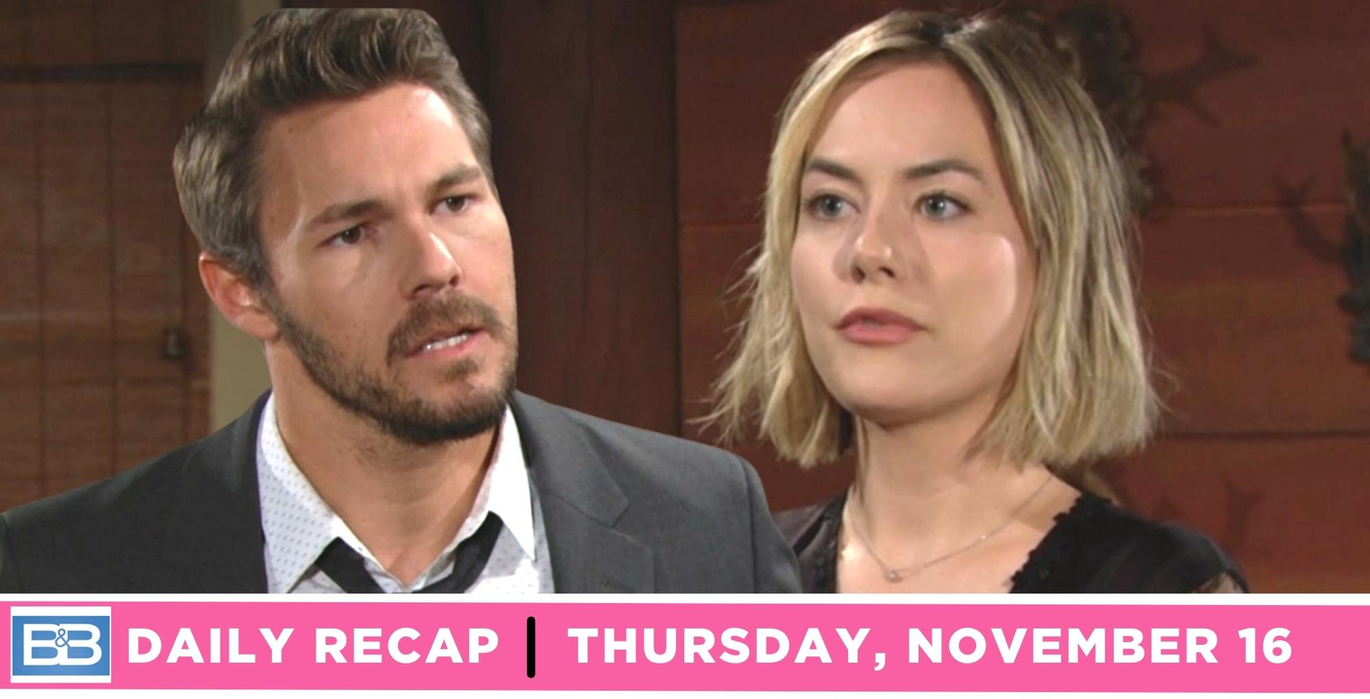 the bold and the beautiful recap for thursday, november 16, 2023, liam and hope.
