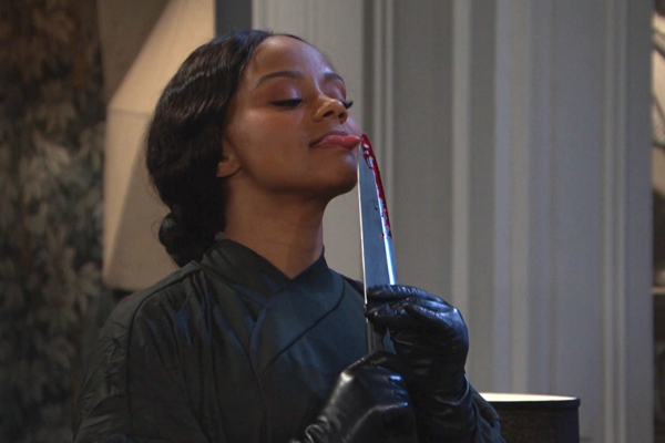 soap operas chanel licks a blade with blood on days of our lives.