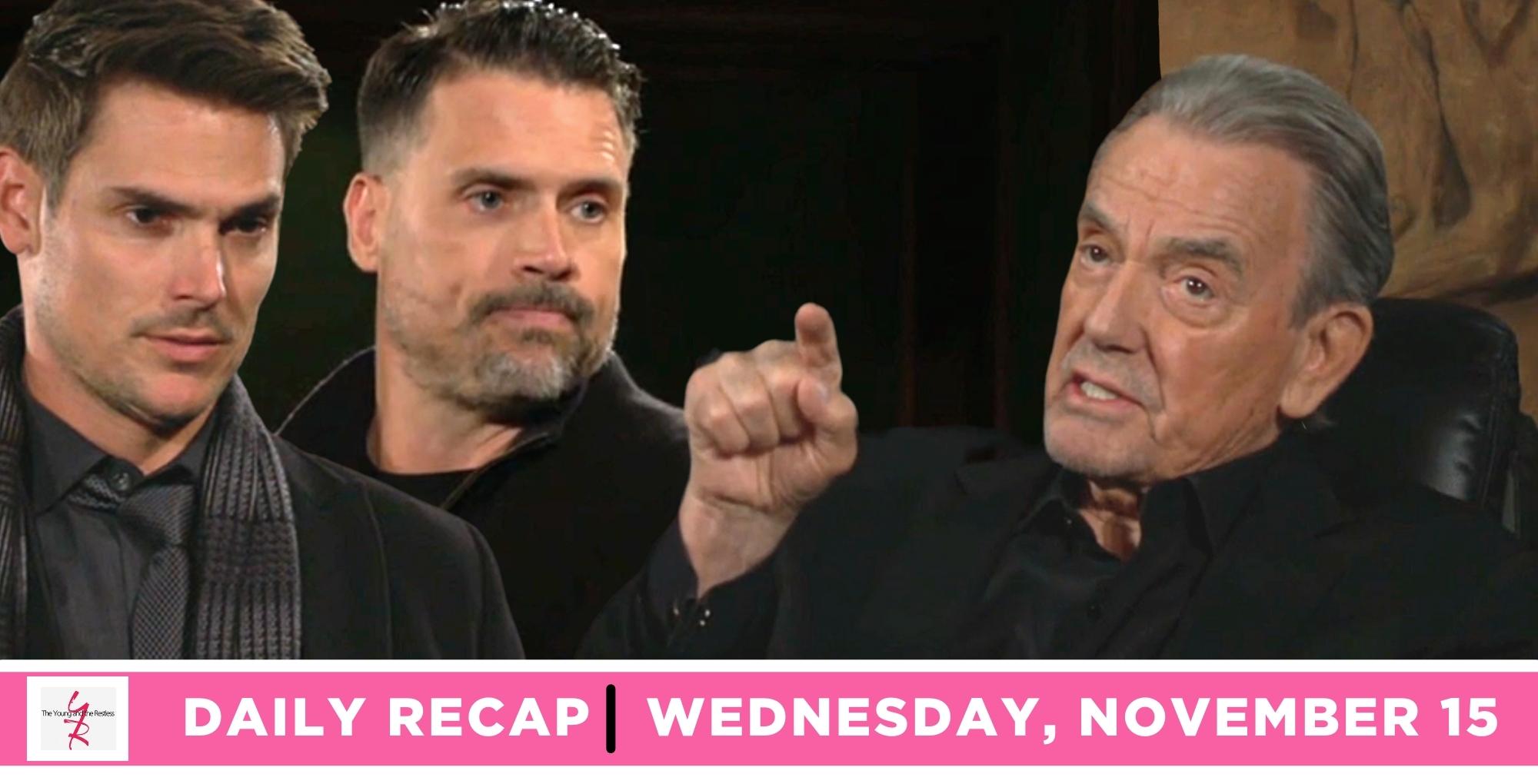 young and the restless recap for november 15, 2023, episode 12747, adam and nick facing victor.