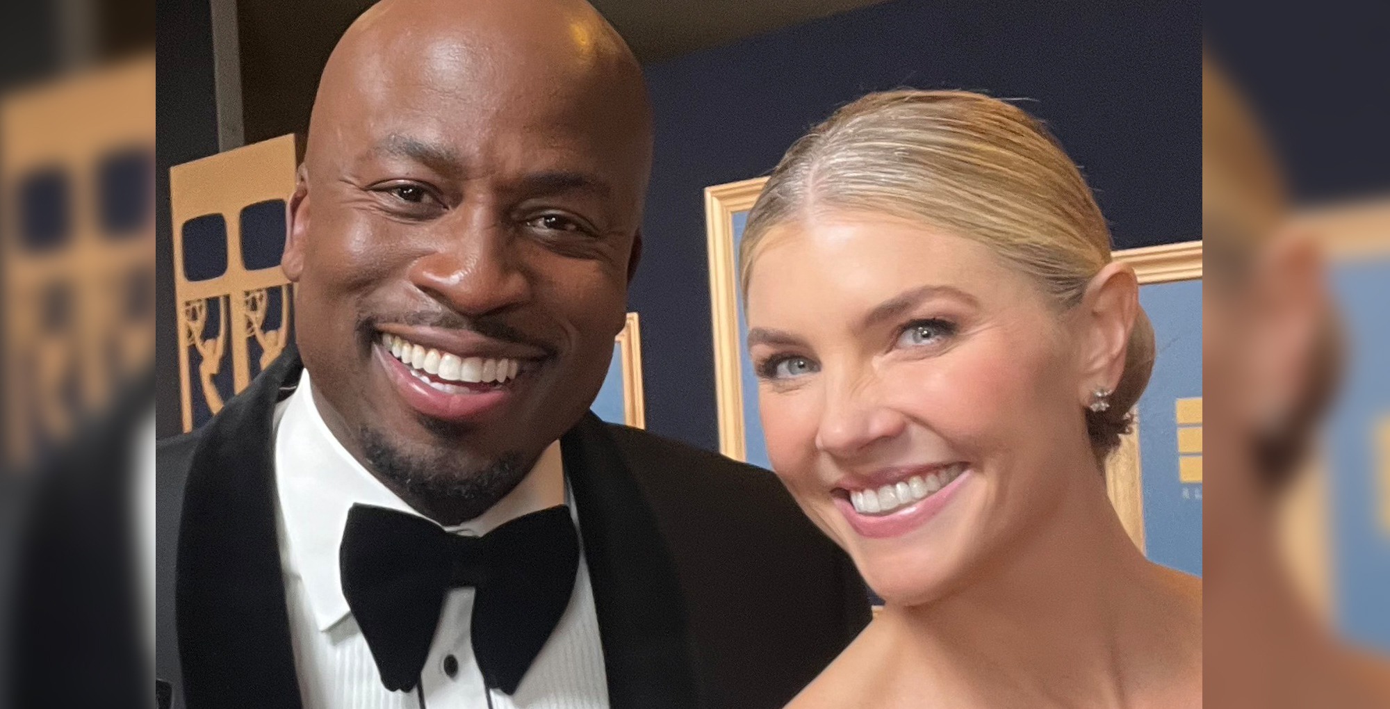 the talk hosts amanda kloots and akbar gbajabiamila at the daytime emmys.